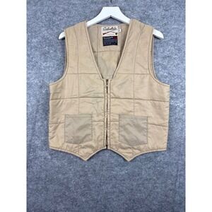 Vintage Cabelas Thinsulate Quilted Puffer Vest Mens 40 Tan Full Zip Hunting